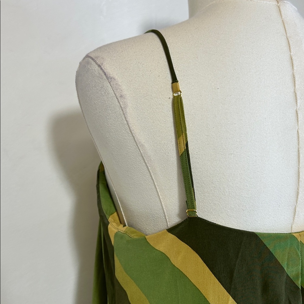 Striped Maxi Dress Green Silky Spaghetti Strap Long Size Medium - Picture 4 of 9